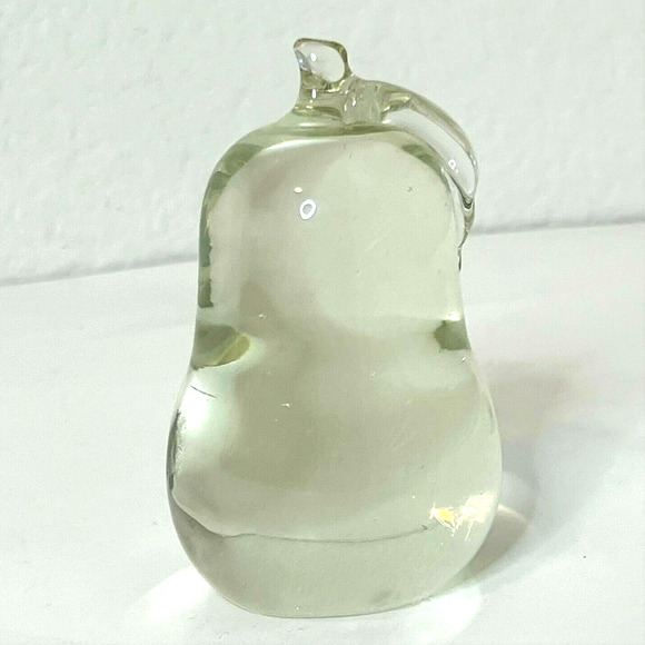 Vintage Clear Glass Pear Paperweight 3.75 Inch Solid Art Glass Figurine 1980s - Picture 5 of 7